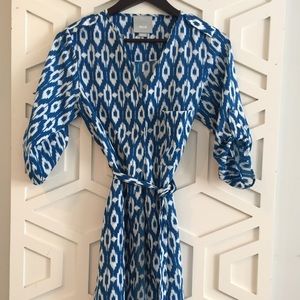 Maeve Blue and White Ikat shirt dress.